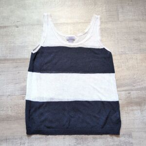 JCP VTG navy Whit linen blend scoop knit tank sweater Beachy coastal sz L